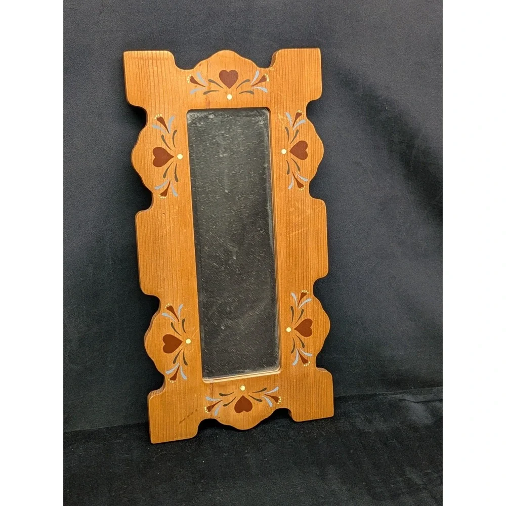 Rustic Wood Painted Heart Mirror Scalloped Cottage Core Granny Grandma Folk Art